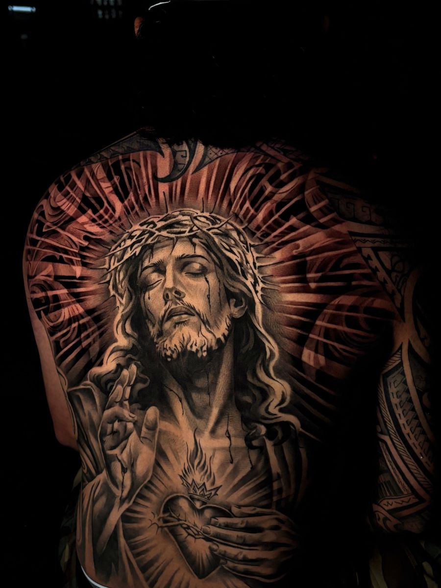 Full-back Jesus and Sacred Heart piece